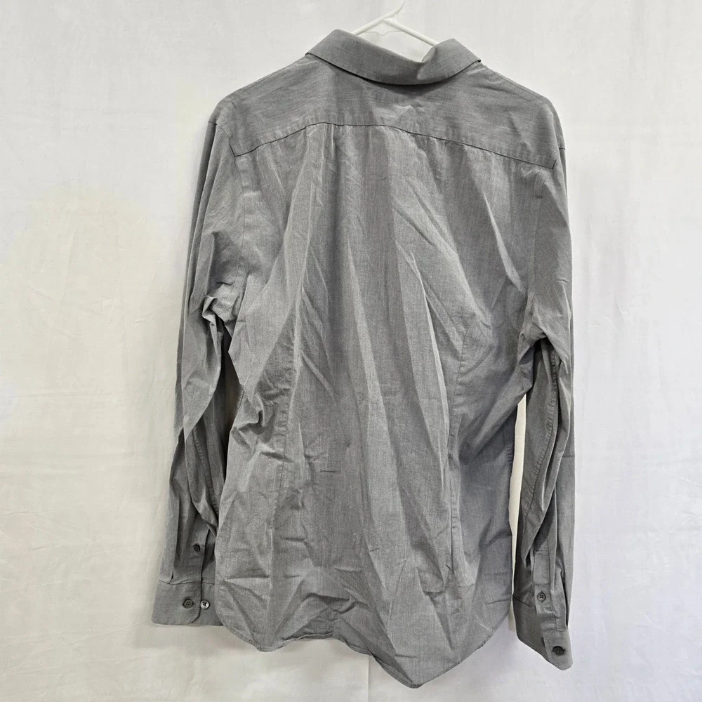Express 1MX Mens Fitted Button Down Shirt‎ Gray Long Sleeve Dress Shirt Size L